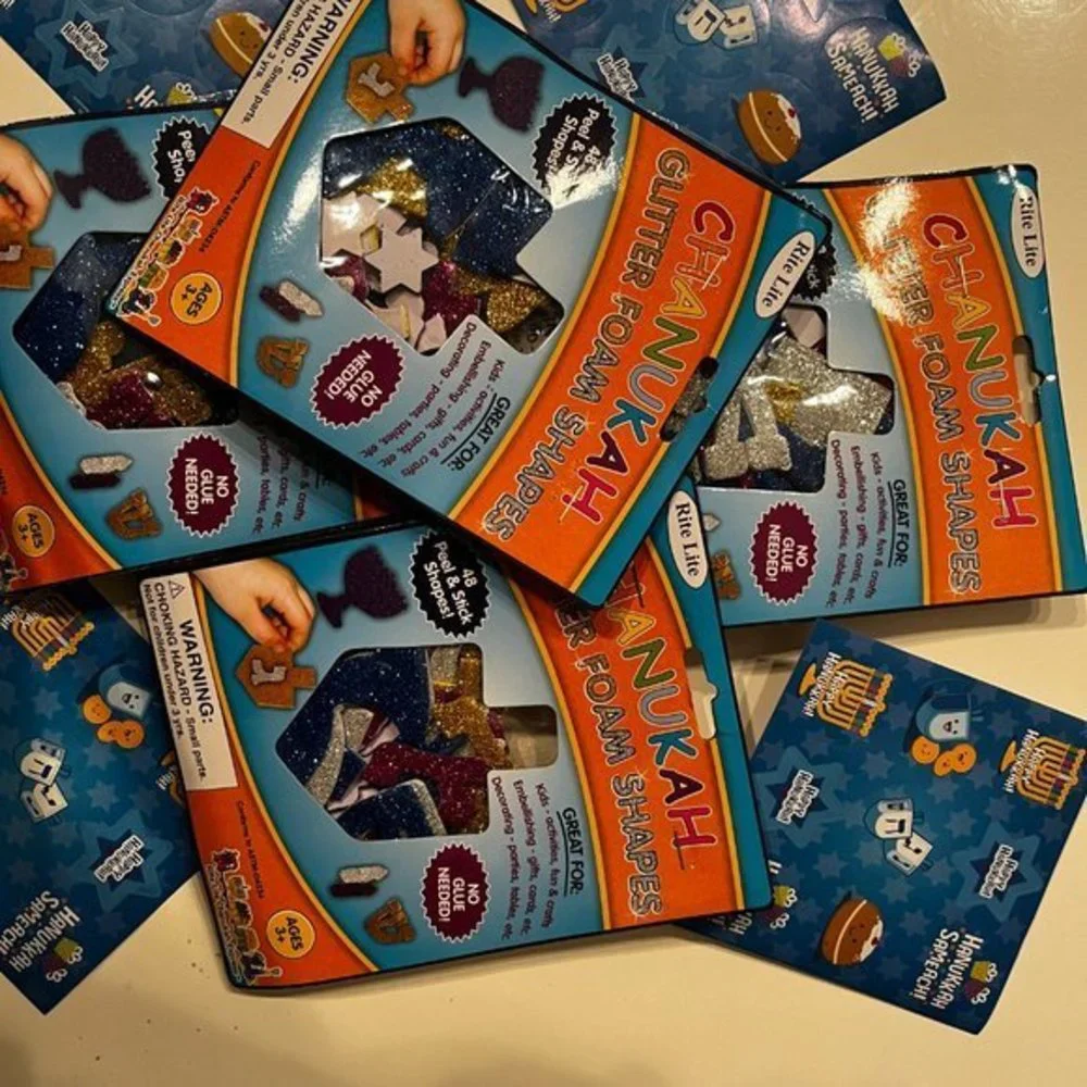 Hanukkah Peel & Stick Glitter Foam Shapes (48 per pack) and 4 Sheets of Stickers